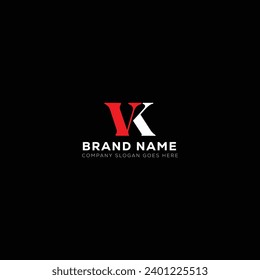 Diseño del logotipo de la letra blanca VK con fondo negro. V K 