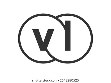 VL business company emblem with outline rounds and letters v l. Logo template of two merged circles for brand identity, logotype. Vector Infinity symbol  and technology sign.