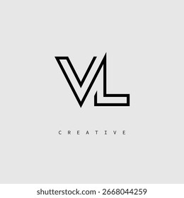 Logotipo de letra creativa de VL: monograma de línea mínima en negro para un diseño de identidad de marca moderno.