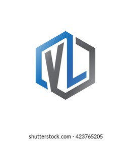 VL initial letters looping linked hexagon logo black gray blue