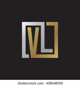 VL initial letters looping linked square elegant logo golden silver black background