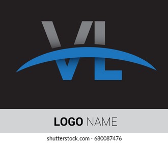 VL initial logo company name colored grey and blue swoosh design.