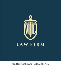 Monograma inicial de VL para bufete de abogados con imagen del logo de la espada y el escudo