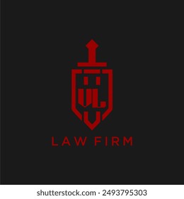 VL initial monogram for law firm with sword and shield logo image