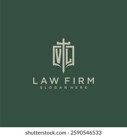 VL initial monogram for law firm with sword and shield logo image