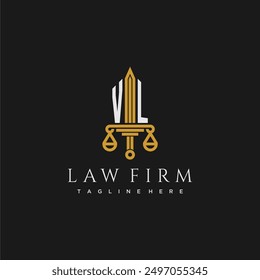 VL initial monogram for lawfirm logo with sword and scale
