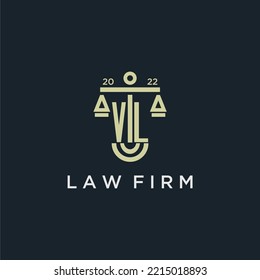 VL initial monogram logo for lawfirm with scale vector design