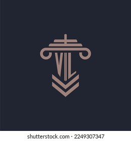 Logotipo de monograma inicial VL con diseño de pilar para la imagen vectorial de firma de leyes