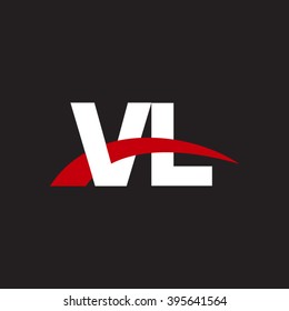 VL initial overlapping swoosh letter logo white red black background