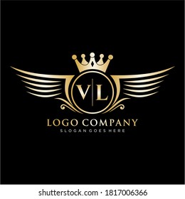 Letra VL inicial con plantilla de logotipo de ala real.