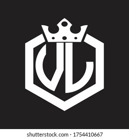 Monograma del logotipo VL redondeado con forma hexagonal con plantilla de diseño de la corona