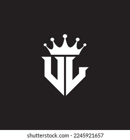 VL or UL logo monogram symbol shield with crown shape design vector