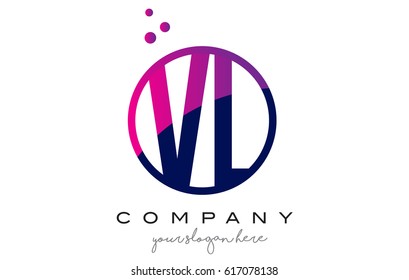 VL V L Circle Letter Logo Design with Purple Magenta Dots Bubbles Vector Illustration