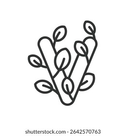V-label, icon in line design. V-label, vegan, vegetarian, certification, food-label, plant-based, approved on white background vector. V-label, editable stroke icon