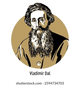 Vladimir Dal — Russian writer, ethnographer and lexicographer, folklorist, military doctor. Hand-drawn illustration