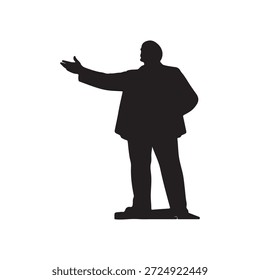 Diseño plano de la ilustración del Vector de la silueta de la estatua de Vladimir Lenin sobre fondo blanco