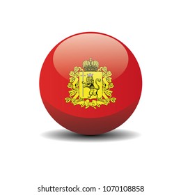Vladimir Oblast national circle button flag background texture. 3D vector, illustration, symbol federal subject of Russia.