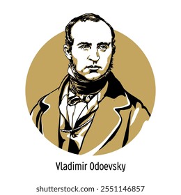 Vladimir Odoevsky es un escritor ruso y pensador de la era romántica, uno de los fundadores de la musicología rusa. Ilustración vectorial dibujada a mano