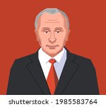 Vladimir Putin. The president of Russian Federation. Portrait illustration in flat minimal style