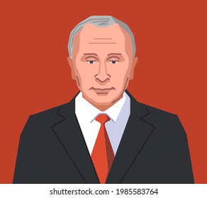 Vladimir Putin. The president of Russian Federation. Portrait illustration in flat minimal style