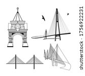 Vladivostok city illustraion golden bridge russian island triuphal arch