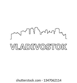 Vladivostok skyline and landmarks silhouette black vector icon. Vladivostok panorama. Russia