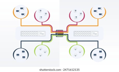 vlan scheme and trunk connections between two network switches, network separation, data transfer in computer networks