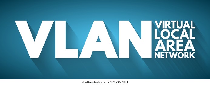 VLAN - Virtual Local Area Network is any broadcast domain that is partitioned and isolated in a computer network at the data link layer, acronym text concept background