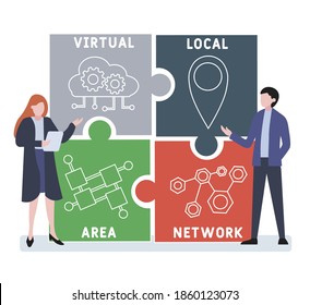 VLAN - Virtual Local Area Network acronym, business   concept. word lettering typography design illustration with line icons and ornaments.  Internet web site promotion concept vector layout.