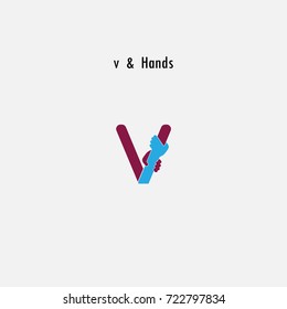 v-Letter abstract icon & hands logo design vector template.Business offer,partnership symbol.Hope,help concept.Support,teamwork sign.Corporate business & education logotype symbol.Vector illustration