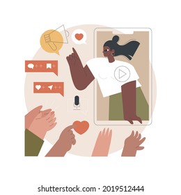 Vlog abstract concept vector illustration. Video blog, website vlog popularity and monetization, attract followers and subscription, viral content, social media platform posting abstract metaphor.