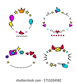 Vlog and blog design concept set, blogging badges vector Illustrations. Screen saver with text for blog: welcome, follow me, hello, 100k followers. Visualization design for blog. Vector set