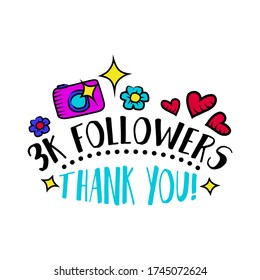 Vlog and blog design concept set, blogging badges vector Illustrations. Screen saver with text for blog: 3k followers! Thank you! Visualization design for blog. Vector set