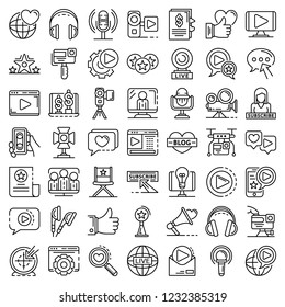 Vlog icon set. Outline set of vlog vector icons for web design isolated on white background