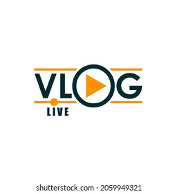 Vlog icon, TV broadcast live stream and online video blog, player. Blogger or vlogger channel or social media stream vector icon with player arrow for video tube or live web podcast