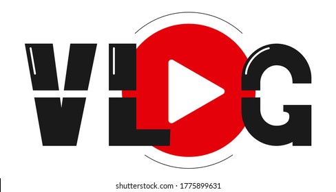 Vlog icon vector illustration. Handwritten text with video play button icon.