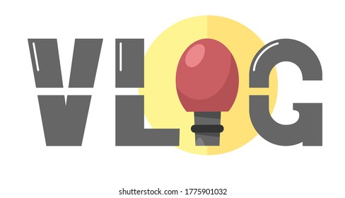 Vlog icon vector illustration. Handwritten text with a microphone icon.