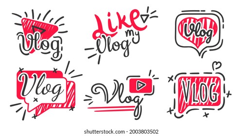 Vlog lettering. Like my vlog, video logo for social media
