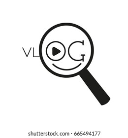 Vlog line icon with loupe. Vector illustration.
