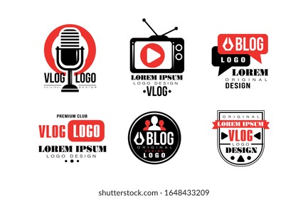 Colección de diseño con logotipo Vlog, Ilustración de vectores con botón de canal de vídeo