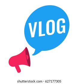 Vlog. Megaphone and speech bubble icon. Vector illustration on white background.