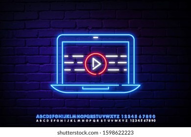 Vlog neon sign vector design template. Blogging neon logo, light banner design element colorful modern design trend, night bright advertising, bright sign.