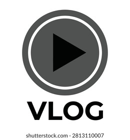 Vlog play button icon symbol on white background, representing video blogging