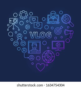 Vlog vector concept modern colored linear heart illustration on dark background