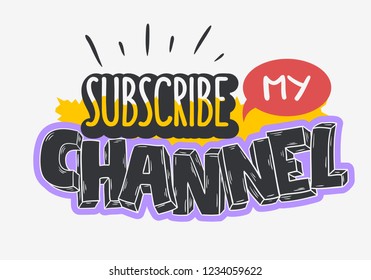 Vlog Video Blog Related Social Media Themed Cartoon Style Design Subscribe My Channel Call To Action Vector Graphic