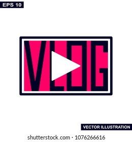 Vlog video channel logo.Vlog or video blogging.Vector illustration.White background