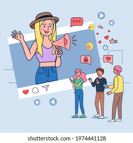 Vlogger blogger live selling products on the Internet is a career that generates a lot of income. Livestream selling illustration vector.