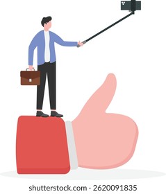 Vlogger taking selfie with a selfie stick vector illustration

