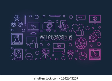 Vlogger vector colorful outline horizontal illustration or banner