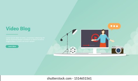 vlogger or video content production for website template or banner landing homepage - vector